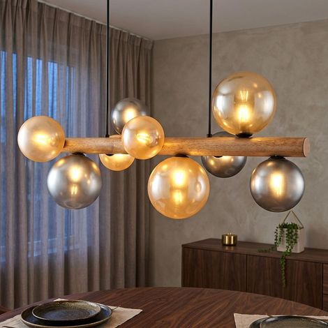 Pendelleuchte Hängeleuchte Deckenleuchte Glas Holz schwarz rauchfarben H 150 cm (1/5)