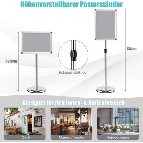 Verstellbare A3-Posterständer, drehbar, 2er-Set, Silber
