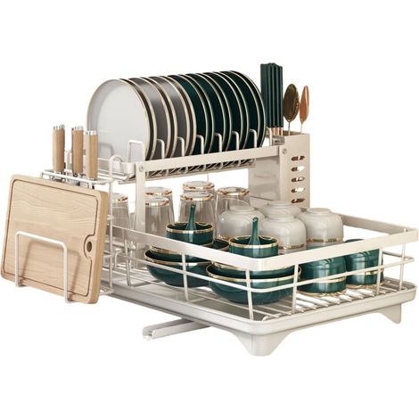 Égouttoir à vaisselle gain de place, égouttoir de cuisine en acier inoxydable avec porte-couverts, 30,5 cm (l) x 43 cm (l), blanc
