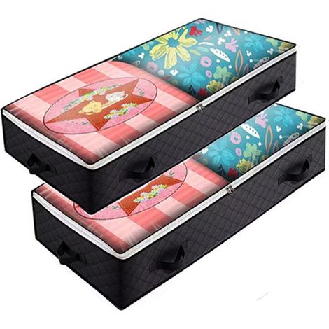 2 Sacs de rangement sous lit, tissu non tissé robuste, poignées renforcées, panneau transparent, pour vêtements et couettes (1/5)