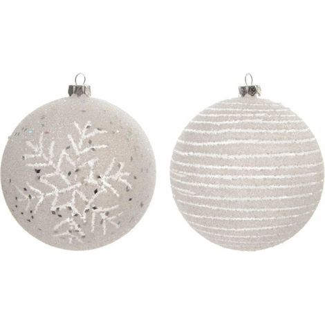 Adorno navideño de 8 cm con copo de nieve y rayas beige y blanco, 1 unidad, resistente a roturas, variedad de diseños. (1/3)
