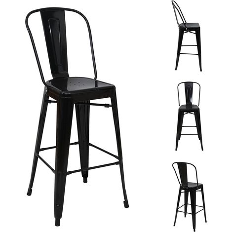 Set di 4 sgabelli da bar con schienale dal design industriale in metallo nero con poggiapiedi 040000612