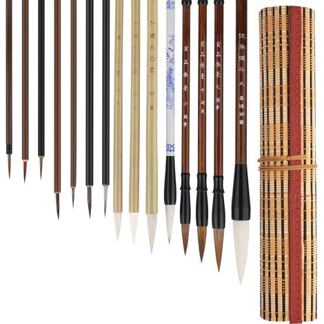 Lot de 15 Pinceaux Calligraphie Chinoise, Tailles Mixtes Pinceau Japonais Sumi écriture Pinceaux Dessin pour Débutants (1/5)