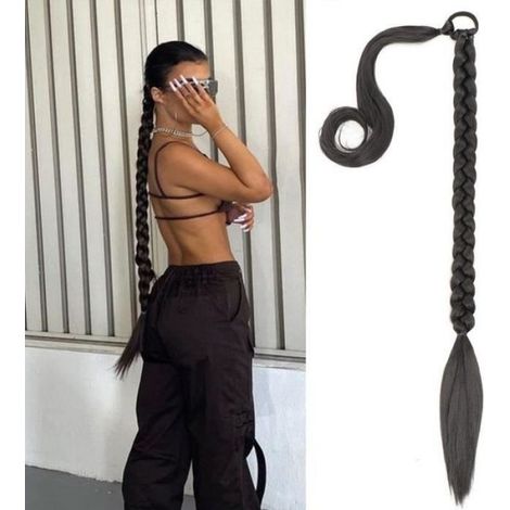 Extensions de Cheveux en Queue de Cheval Tressée Bricolage, Queue de Cheval Longue Droite, Adaptés à l'usure quotidienne Femm noir (1/4)