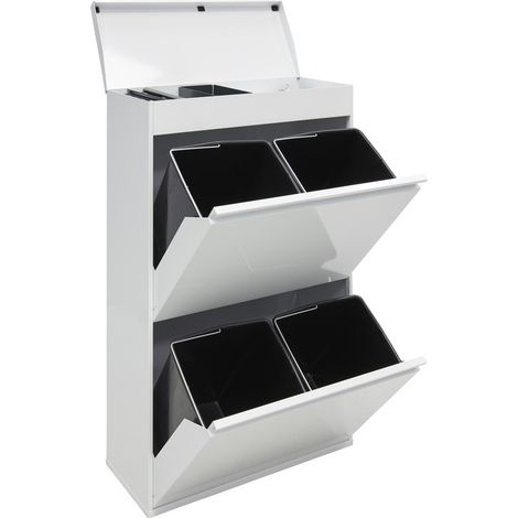 Arregui – Poubelle de tri sélectif 4 seaux 68L en acier – Système d’ouverture basculant – Plateau supérieur multifonction – CR621B (1/8)