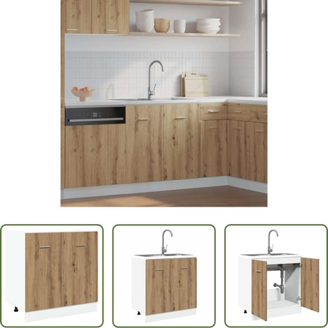 vidaXL Rangement cuisine -  Meuble sous évier "Lyon" Chêne artisanal 80 x 46 x 81,5 cm Bois d'ingénierie (1/5)