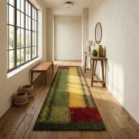 Tapis Gabbeh indien Tapis Arias - Tapis en laine - 200x75cm, Rectangular - 100% Laine vierge - Noué main - Jaune