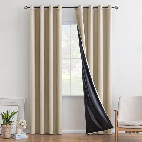 Set of 2 Blackout Curtains Thermal Insulated Anti-UV Sun Protection Decoration for Living Room Kitchen Bedroom 132X160CM(LXH) Beige (1/5)