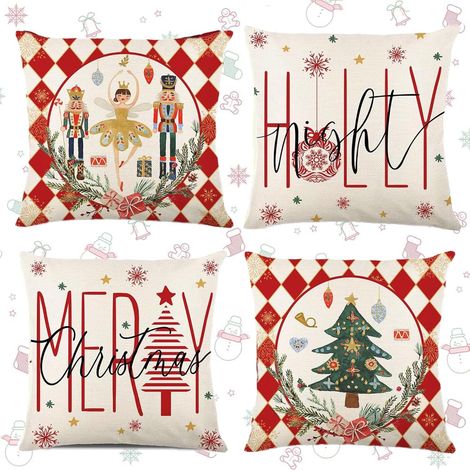 Juego de cuatro fundas de almohada navideñas, funda de sofá, cojines navideños, decoración del hogar, 45 x 45 cm (1/5)