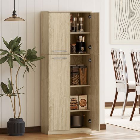 Chêne - Buffet cuisine garde-manger, 2 placards, étagères réglables MDF, polyvalent, 59x31x155cm