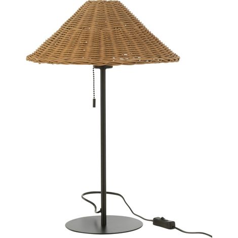 Lampe élégante en métal et rotin noir naturel pour salon cosy - Rotin naturel et noir mat (1/5)