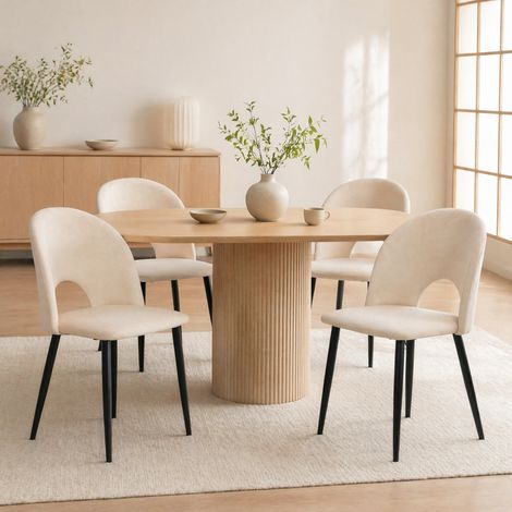 Silla de comedor 55x55x84 cm de terciopelo beige ajustable FloraGrace (1/5)