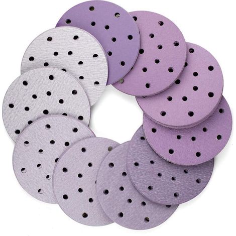 AIDUCHO 100 Pièces Disque de Ponçage 150mm tour Disques Abrasifs 60 80 120 150 180 240 320 400 600 800 Grain, 17 Trous, luxe, Durable, Exellent pour Excentrique (Violet) (1/5)