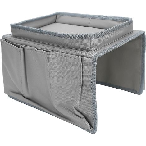 Sac de rangement pour télécommande d'accoudoir de canapé avec 4 poches et un porte-gobelet, gris, compatible avec les fauteuils et canapés de salon. (1/5)