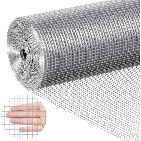 VEVOR Malla de Alambre Soldada 1220mm x 30,48m Rollo de Malla de Alambre Galvanizado en Caliente 6,35x6,35 mm Valla de Alambre de Gallinero Calibre 23 para Jaulas de Conejos, Jardín, Roedores Pequeños