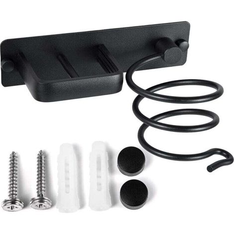 Porte Sèche Cheveux Support de Lisseur en Aluminium avec Range-Câbles Mural Fer à Lisser Brosses à Cheveux pour Organisateur Hôtel de Chambre à Coucher de Salle de Bain Salon de Coiffure Noir-Crezuo