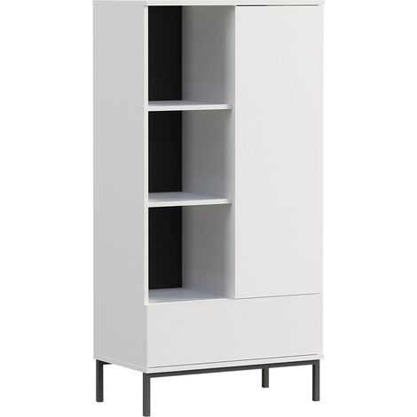 Estantería Lomsore 103, Blanco, Con cajones, Con puertas, Aglomerado laminado, Número de puertas: 1, Número de cajones: 1, 140x70x41cm