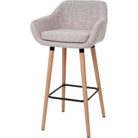 Sgabello da bar alto con poggiapiedi in tessuto grigio crema stile scandinavo 040005297