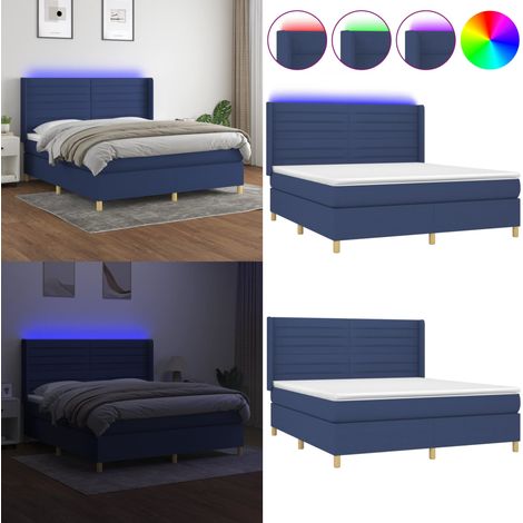 Boxspringbett mit Matratze & LED Blau 160x200 cm Stoff - Boxspringbett - Doppelbett - Schlafsofa - Bettenrahmen - Lattenrost - Home & Living (1/5)