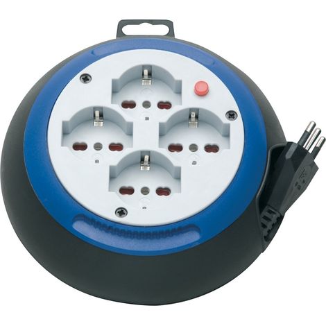 Prolunga Elettrica con Avvolgicavo Brennenstuhl 1100535 Prolunga Elettrica 3 Metri Ultrapiatta e Pratica 4 prese Polivalenti (10/16A + Schuko) Altezza Solo 6cm Diametro 18cm Colore Nero/Blu (1/5)