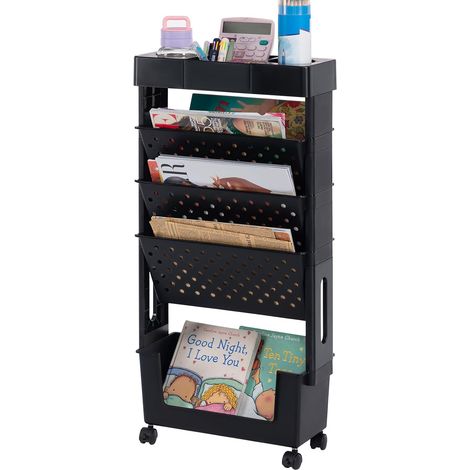 Petite Bibliothèque roulettes Mobile Livre Chariot de Rangement 5 Niveaux Étagère à Livres Chariot Roulant pour Salon Chambre à Coucher Bureau, Noir (1/5)