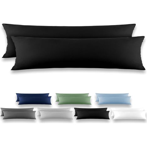 Taie de Traversin 40x145 Noir - Lot de 2 Taies d'Oreillers 40 x 145 Carré en Microfibre Brossée, Housse Oreiller Coussin Oreiller avec sa Fermeture à Rabat (sans Fermeture Éclair) (1/5)