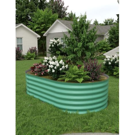Lot De 2 Jardinières Surélevées Ovales En Acier Galvanisé Robuste – Antirouille, Fond Ouvert Pour Drainage Idéal, Montage Sans Outils, Bande Résistante Aux Coupures, 1206060cm, Vert (1/5)