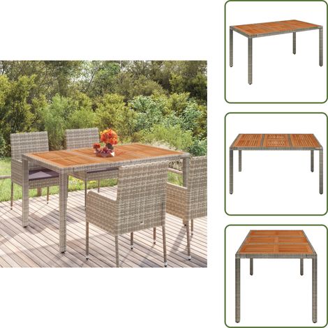 Gartentisch mit Holzplatte Grau 150x90x75 cm Poly Rattan - Gartentisch - Outdoor Möbel - Gartenmöbel - Esstisch - Balkonmöbel (1/5)