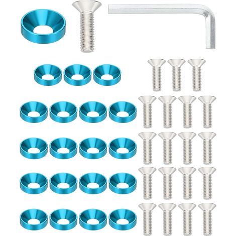 Kit de Rondelle Fraisée M6 Finition, 20 Ensemble en Alliage d'Aluminium pour Vis à Tête Plate pour Accessoires Mécaniques et Modèles DIY, Bleu Ciel (1/5)