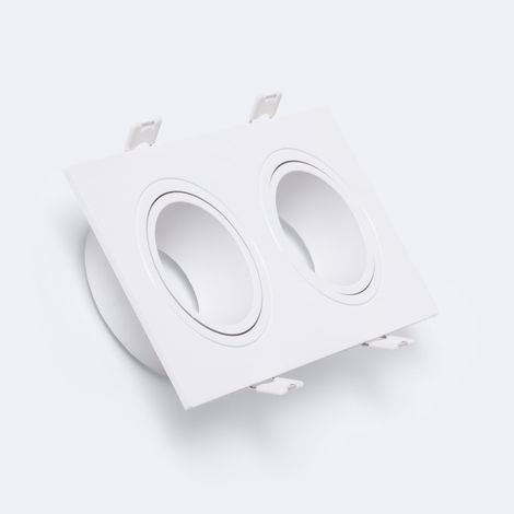 Collerette Downlight Carré Blanche pour deux Ampoules LED GU10 / GU5.3 Taille 75x155 mm Blanc (1/4)