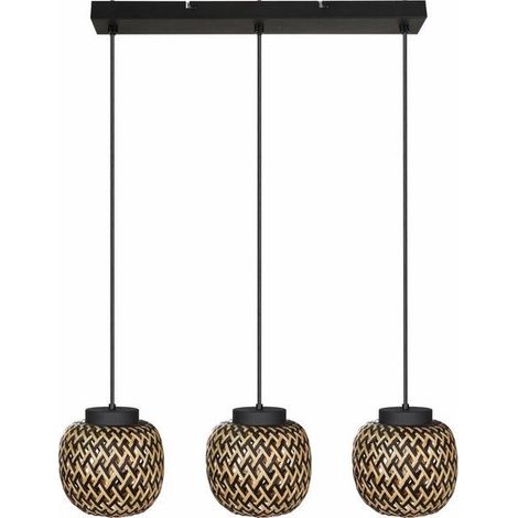 Suspension bohème Elaine 3 abat-jour bambou E27 noire (1/3)