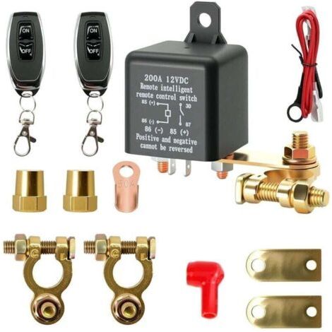 Disjoncteur de batterie 12 V avec télécommande, interrupteur de batterie 12 V 200 A avec 2 poteaux en laiton, 2 bornes de batterie, 2 télécommandes pour moto, voiture, camping-car, bateau, yacht (1/4)