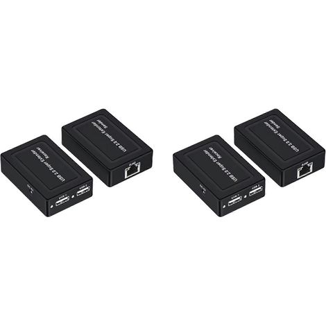 4 rallonges USB 2.0 à 2 ports de 100 m via câble réseau Ethernet RJ45 Cat5e/Cat6 pour webcam, appareil photo, souris et imprimante (prise UE) (1/5)