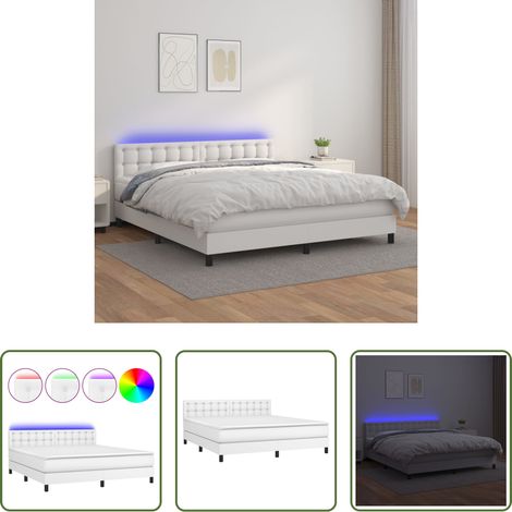 vidaXL LED-Bett - Boxspringbett mit Matratze & LED Weiß 180x200 cm Kunstleder (1/5)