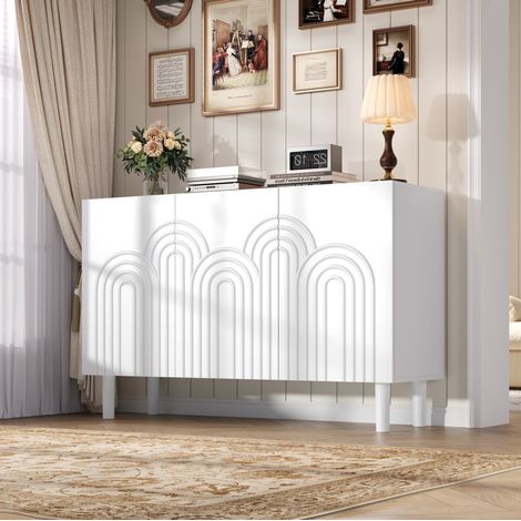 Credenza 120x38,5x79 cm con 3 ante, ripiani regolabili e 4 gambe, bianca (1/5)