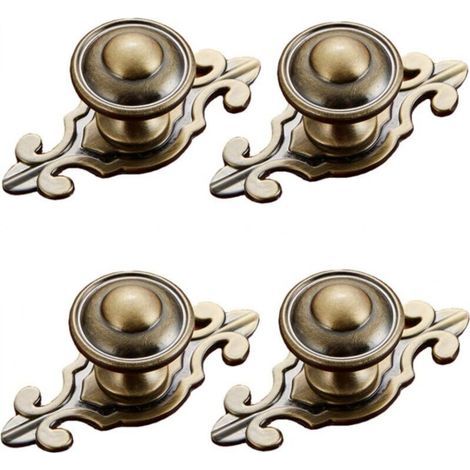 Lot de 4 boutons de placard ronds en laiton antique avec plaque arrière, style vintage, décoratifs pour cuisine, armoires, commode, tiroir, placard. (1/4)