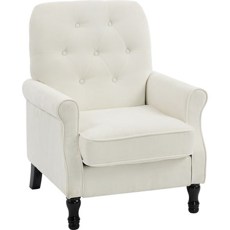 Lounge-Sessel, 1-Sitzer-Sofa mit dick gepolsterter Sitzfläche, Federkernkissen, Leinenbezug, 69 x 75 x 90 cm, cremefarben