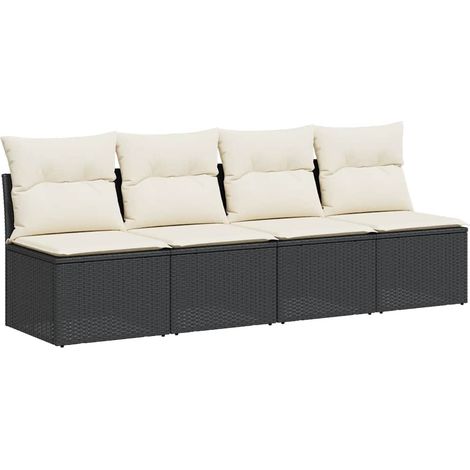 Maison Exclusive - Divano da Giardino con Cuscini a 4 Posti Nero in Polyrattan