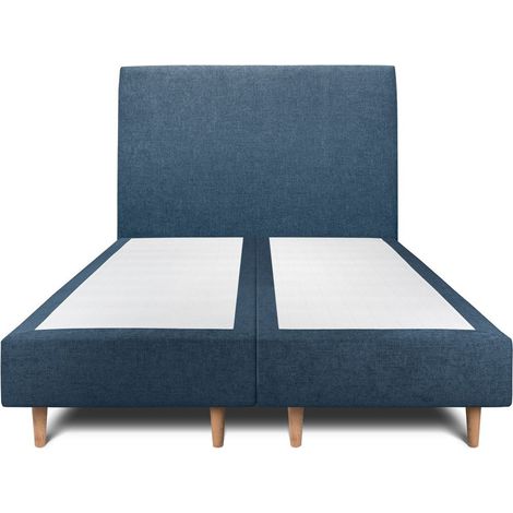 Lit 180x200cm avec tête de lit tapissier tissu et double sommier tapissier bleu - Hauteur totale : 35cm (1/5)