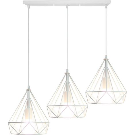 3 Lumières Suspension Luminaire Rétro Lustre Antique Diamant Plafonnier Blanc Industriel Métal Vintage 25 CM (1/5)