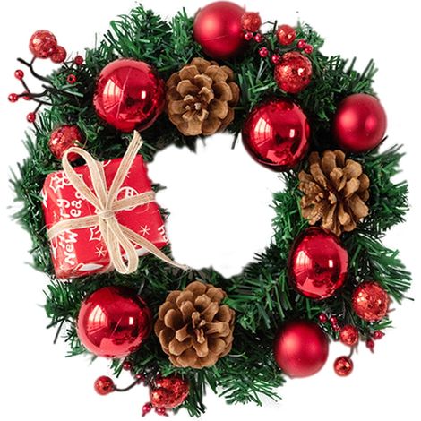 Guirlande De Porte Noël - Cercle En Rotin Artificiel - Décoration Murale Intérieure Extérieure - 25 cm Ou 35 cm - Rouge (1/5)