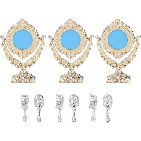 Ensemble miroir rond et peigne antiques pour décoration de maison de poupée à l'échelle 1/12 (1/5)