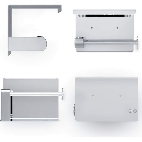 royaluxe - Porte Papier Toilette, Support Papier Rouleau sans Percage Derouleur Papier WC,Distributeur Papier avec Tablette, Acier INOX SUS 304, Colle Auto-adhésive et Mural pour Salle de Bain (Argent (1/5)