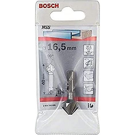 Bosch 2608596408 Svasatore Conico HSS con Codolo Esagonale 16,5 mm M 8 1-4'' 3 Taglienti 90° DIN 335 colore Nero (1/4)
