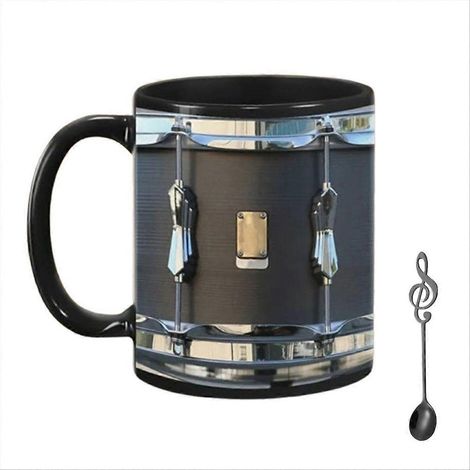 Vintage-Becher mit schwarzem Trommelmuster (325 ml), dekorativer Becher für Kaffee, Tee, Saft und Wasser (1/5)