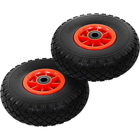 2 roues de diable de rechange increvables en PU 3.00-4 noir et rouge 260 x 85 mm - PANGIVO (1/5)