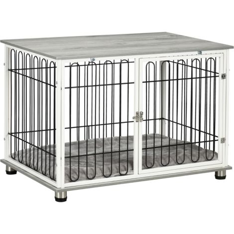 Indoor Dog Crate Furniture Side Table with Washable Cushion and Lockable Doors for Small to Medium Dogs (1/5)