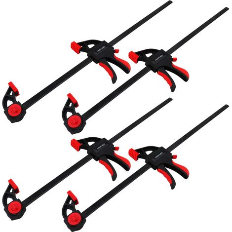 4 Pièces - Serre-joint - Outil de serrage - Fonction étalement rapide - Acier et nylon - Pour menuiserie et meubles - Rouge - 60x83 cm