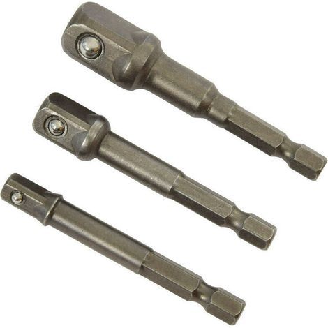 Jeu de 3 adaptateurs porte douille - tournevis porte-embout ou une perceuse visseuse - douille 1/4", 1/2" ou 3/8"