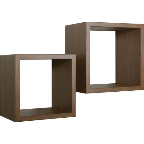 Set di 2 Mensole Maxi da Muro, Cubi Arredo, Mensole Cubo, Cubi da Parete, Rovere Tabacco, 35x35 p23,7 cm e 31x31 p23,7 cm - Q-Bis (1/5)